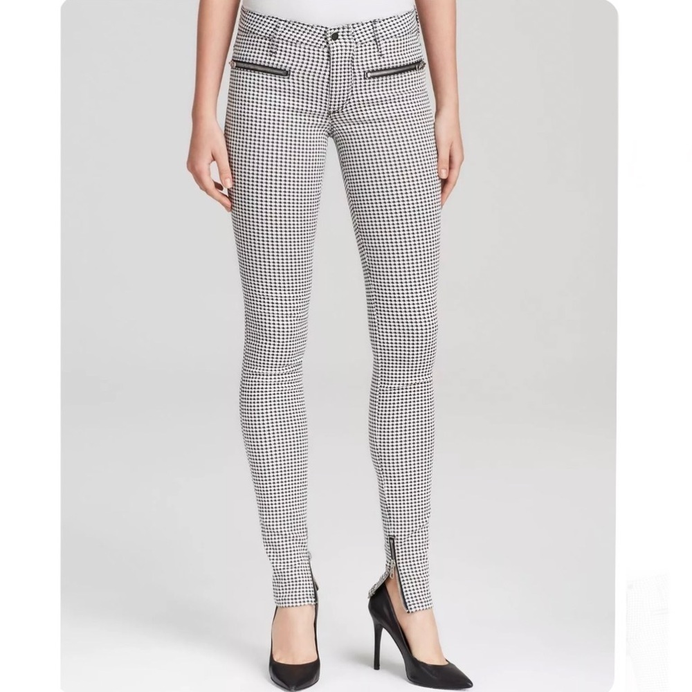 Joe’s Jeans Zip Moto Skinny in White & Black Houndstooth